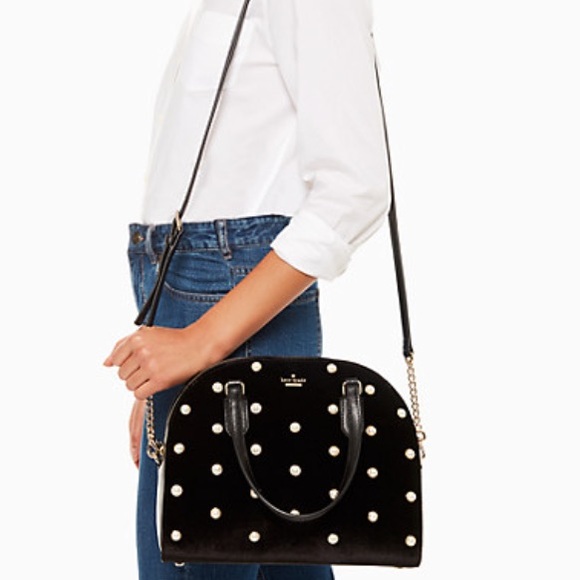 ⛔️SOLD/Authentic Kate Spade velvet/Leather/pearls - Picture 2 of 8